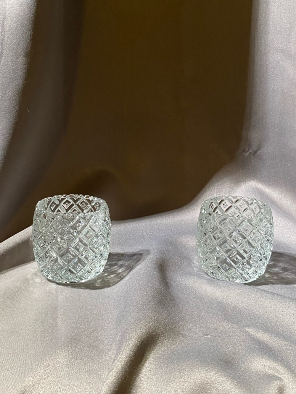intage Homco Clear Diamond Cut Glass Votive Candle Holders - Set of 2